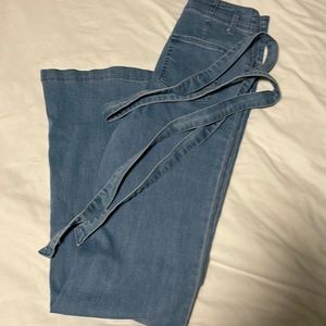 Belted denim flare jeans